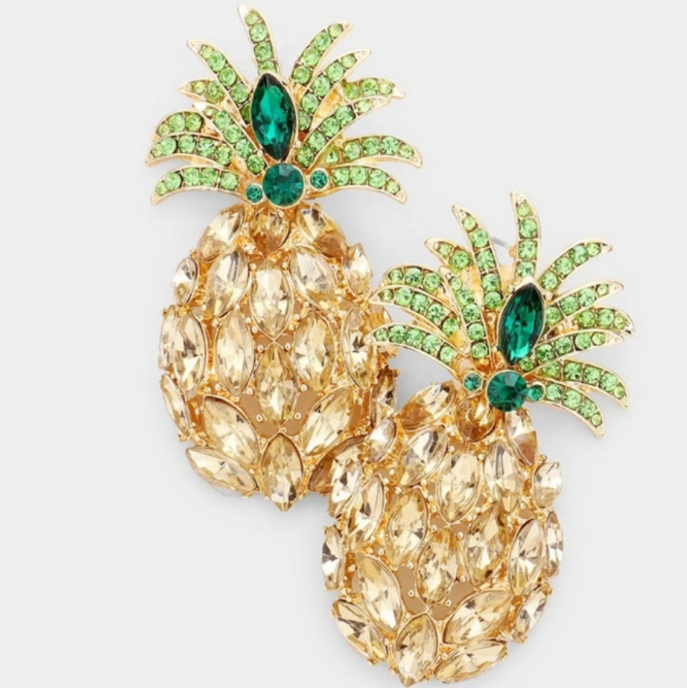 • Rhinestone Pave Pineapple Earrings